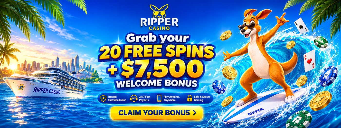 Ripper Casino welcome bonus: grab 20 free spins plus a $7,500 welcome bonus